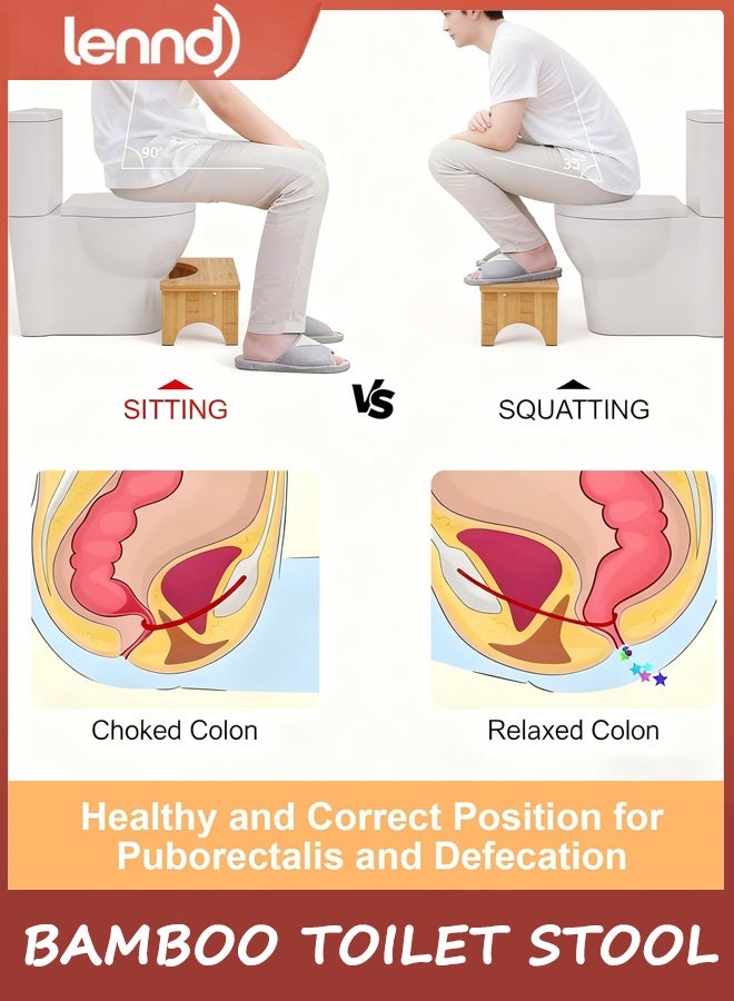 LENND Bamboo Toilet Stool, Wooden Squatting Potty Stool for Adults, 18CM Toilet Stool Squat Adult, Non-Slip Wood Poop Stool for Bathroom, Portable Toilet Foot Pooping Steps for Kids - Image 2